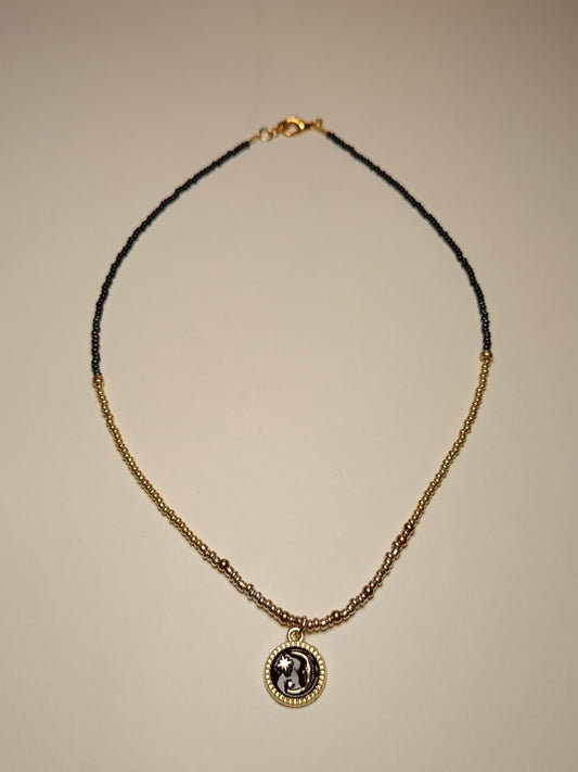 Golden Heart & Moon Pendant Necklace