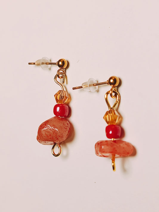 Raw Stone & Dark Crystal Drop Earrings