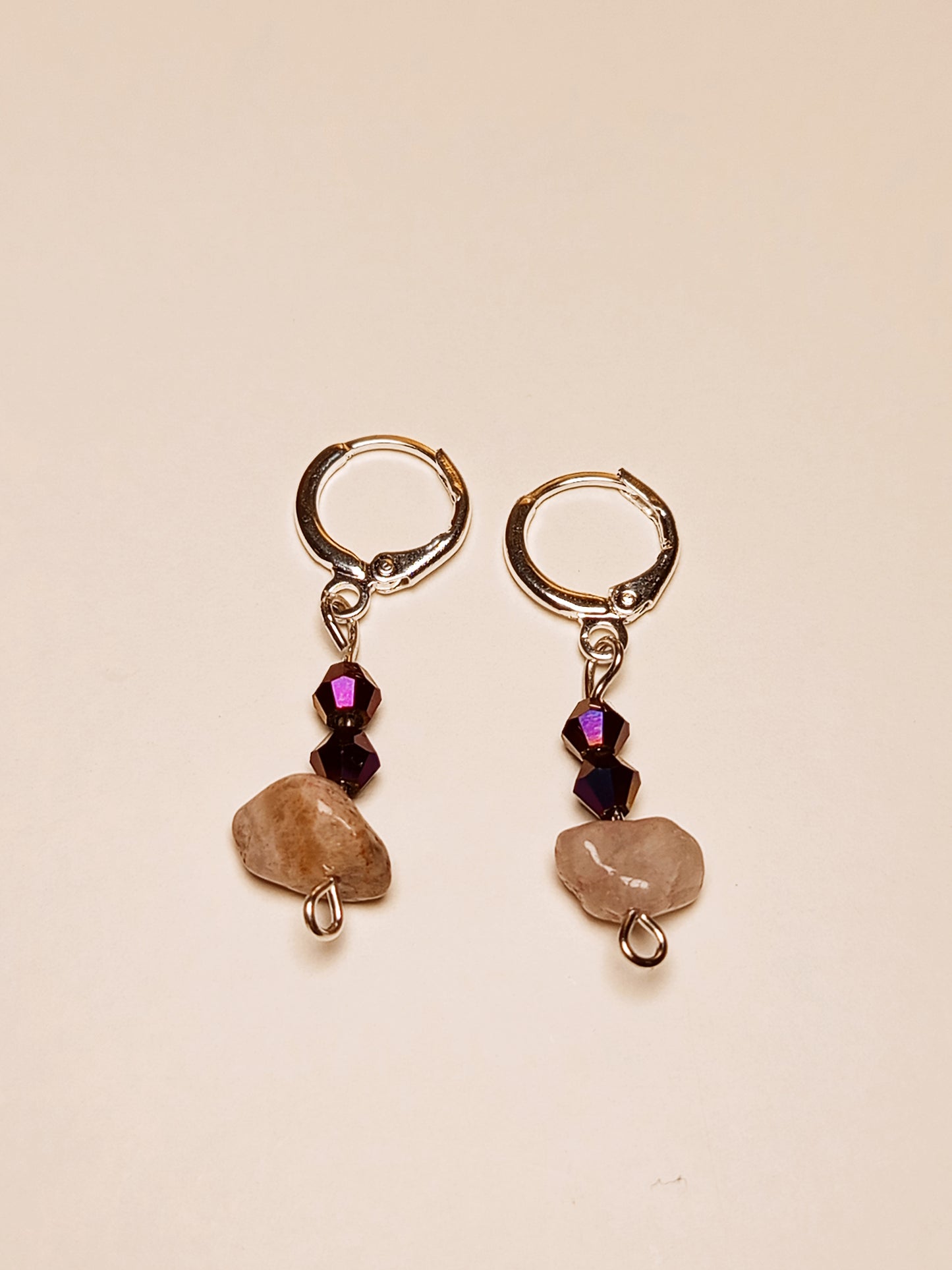 Raw Stone & Dark Crystal Drop Earrings