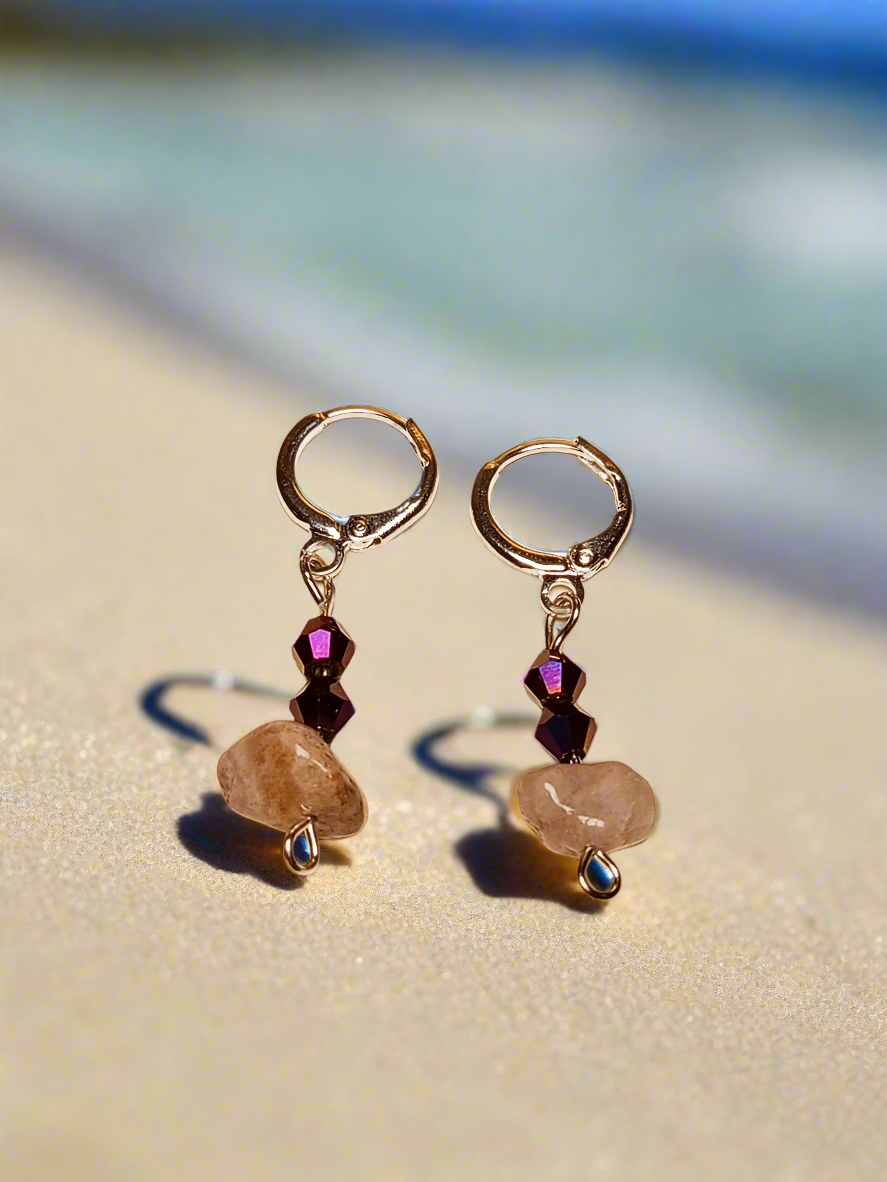 Raw Stone & Dark Crystal Drop Earrings