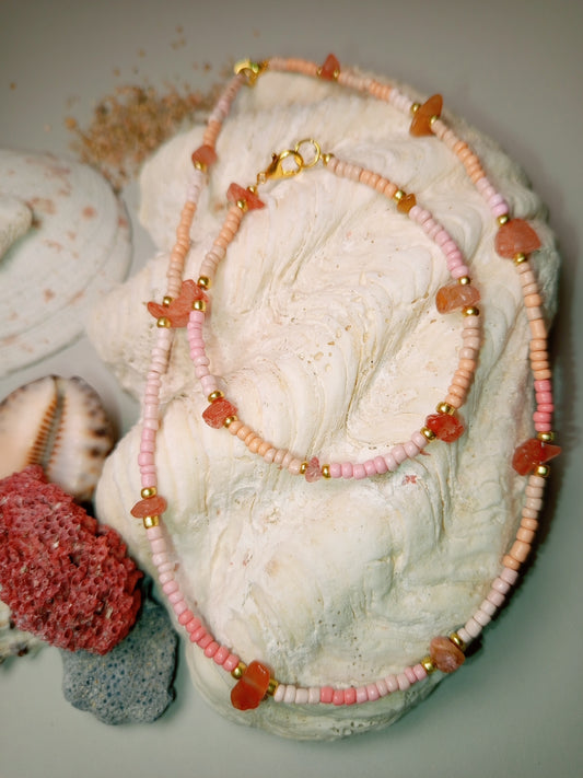 Orange Calcite Stone Necklace and Bracelet