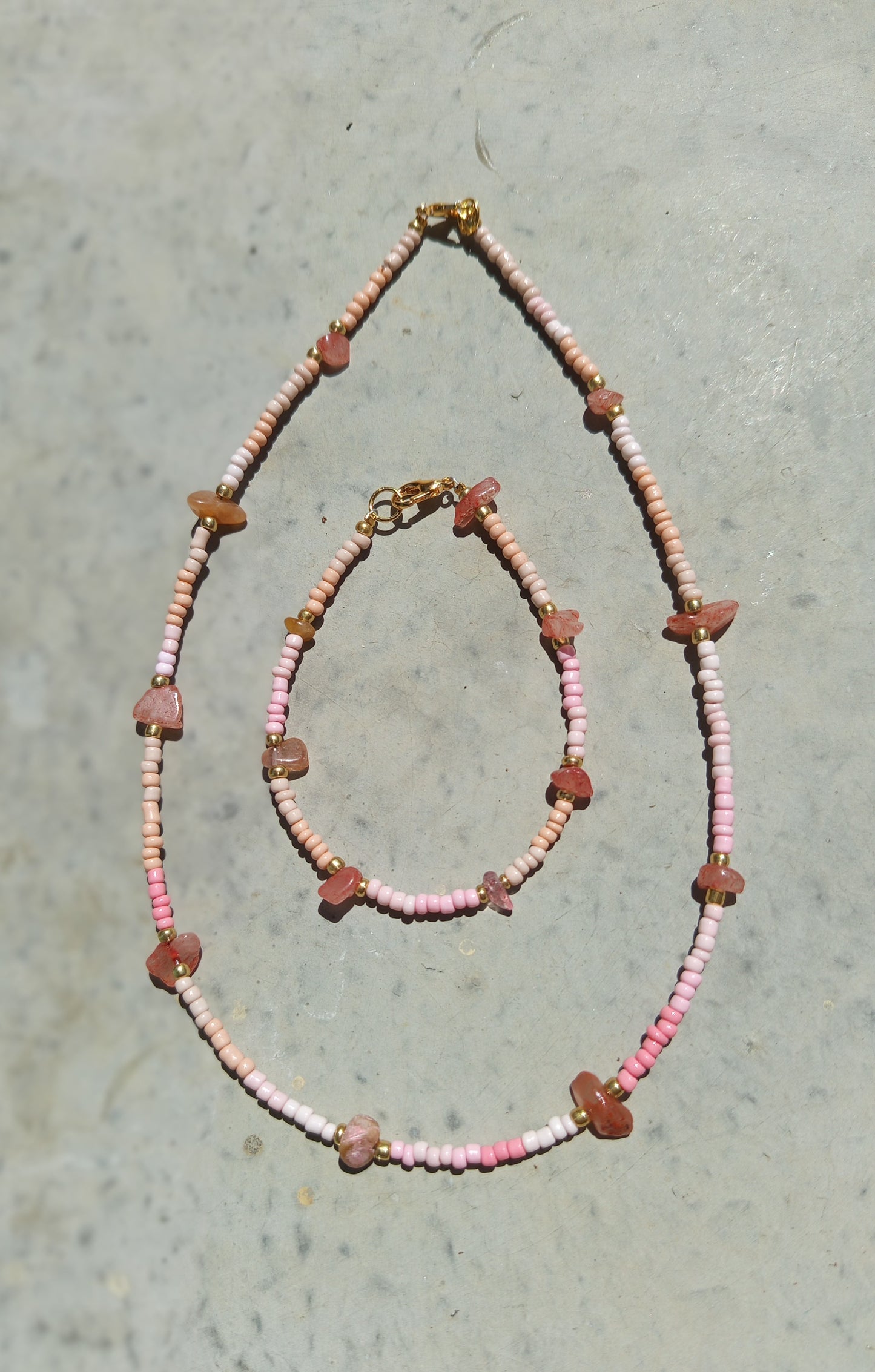 Orange Calcite Stone Necklace and Bracelet