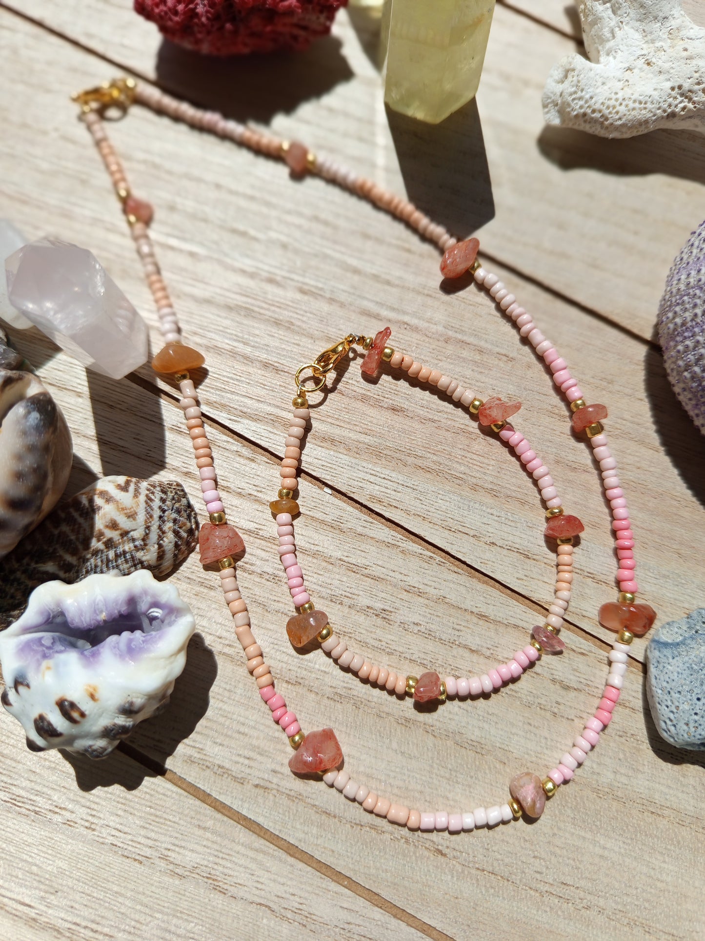 Orange Calcite Stone Necklace and Bracelet
