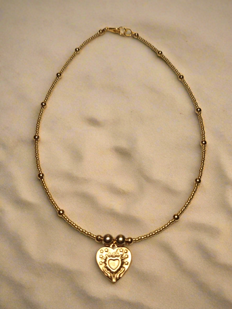 Golden Heart & Moon Pendant Necklace