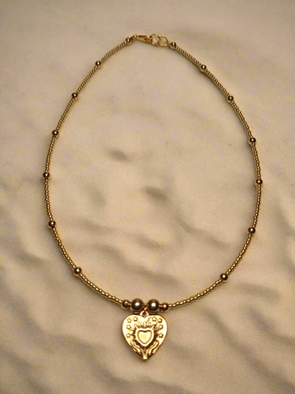 Golden Heart & Moon Pendant Necklace