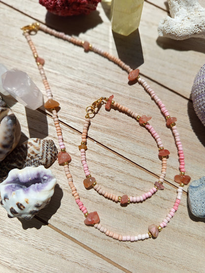 Orange Calcite Stone Necklace and Bracelet